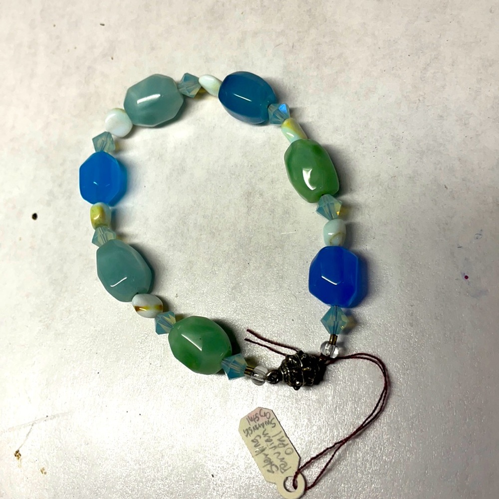 Peruvian opal, agate and sterling silver bracelet